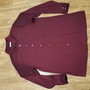 Susan Graver Liquid Knit Button Down Tunic Shirt Womens Size XS Burgundy